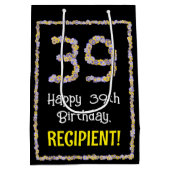 39誕生日:フローラ花数名前をカスタムする ミディアムペーパーバッグ (裏面)