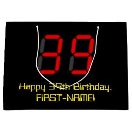 39誕生日：レッドデジタルクロックスタイル"39" +名前 ラージペーパーバッグ