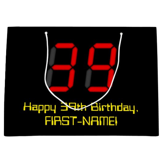 39誕生日:レッドデジタルクロックスタイル"39" +名前 ラージペーパーバッグ (正面)