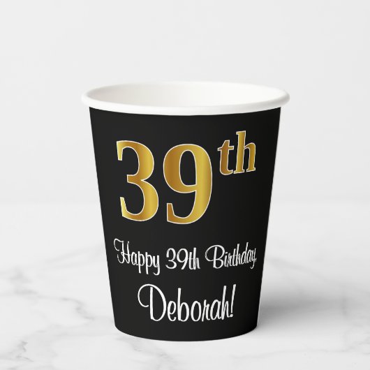 39誕生日 – 豪華エレガントなフェイク金ゴールドルック# 紙コップ (裏面)