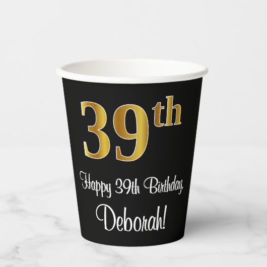 39誕生日 – 豪華エレガントなフェイク金ゴールドルック# 紙コップ (正面)