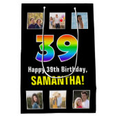 39誕生日: Rainbow "39",写真カスタムと名前 ミディアムペーパーバッグ (裏面)