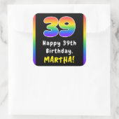 39誕生日: Rainbow Spectrum # 39,名前をカスタムする スクエアシール (バッグ)