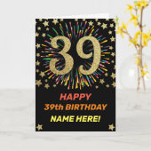 39誕生日Fireworksレインボー金ゴールドおもしろい カード (黄色い花)