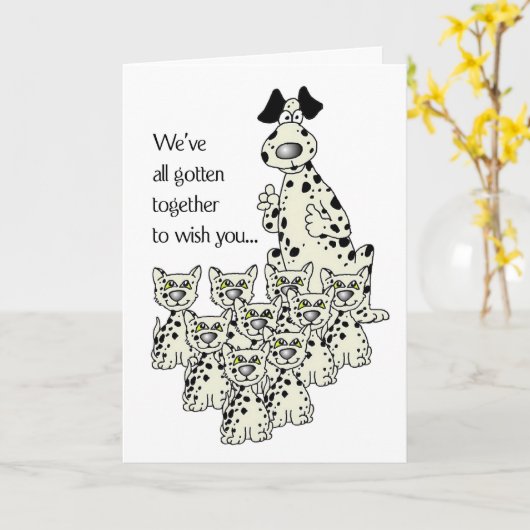 3919 Dalmation犬および猫のおもしろいな誕生日 カード (黄色い花)