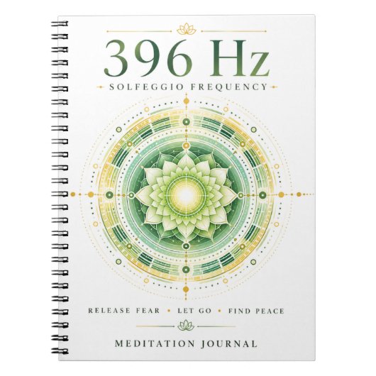 396 Hz ソルフェジオ 周波数 ノートブック – 恐怖を解放する (正面)