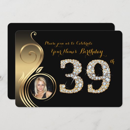 39,誕生日招待状,数字,写真2 招待状 (正面/裏面)