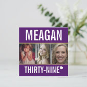 39th誕生日パーティーイベント紫の金ゴールド白い写真 招待状 (スタンド正面)