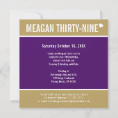 39th誕生日パーティーイベント紫の金ゴールド白い写真 招待状 (裏面)