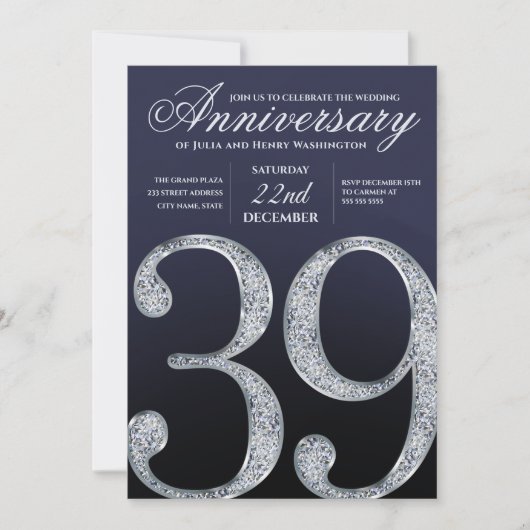 39th Anniversary Diamond Silver Navy Blue 招待状 (正面)