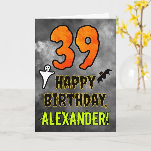 39th Birthday: Eerie Halloween Theme + Custom Name カード (黄色い花)