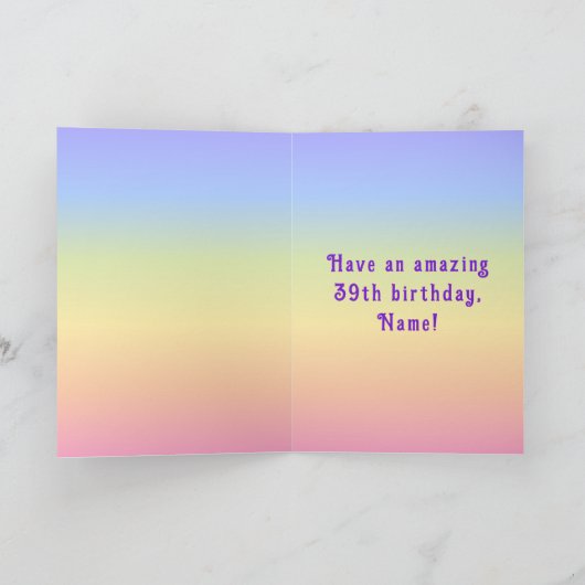 39th Birthday — Fun Cake & Candles, w/ Custom Name カード (内部)
