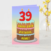 39th Birthday — Fun Cake & Candles, w/ Custom Name カード (黄色い花)