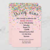 39th Birthday Party紙吹雪オンピンク 招待状 (正面/裏面)