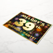 39th Birthday Party —おもしろい、カラフルFireworks Look 箔招待状 (回転した状態)