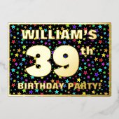 39th Birthday Party —おもしろい、スターカラフルズ・パターン 箔招待状 (正面)
