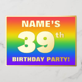 39th Birthday Party:おもしろい、レインボーカラフルパターン 箔招待状
