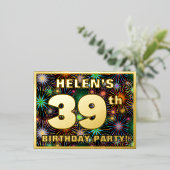 39th Birthday Party:, はっきりした Fireworks カラフル Look 箔招待状ポストカード (立ち正面)