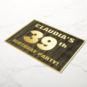 39th Birthday Party:, はっきりした Wood Grain Patternフェイ 箔招待状 (回転した状態)