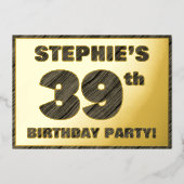 39th Birthday Party — はっきりしたWood Grainフェイク文字 箔招待状 (正面)