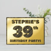 39th Birthday Party — はっきりしたWood Grainフェイク文字 箔招待状 (立ち正面)