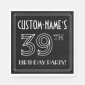 39th Birthday Party:アールデコスタイル+名前をカスタムする スタンダードランチョンナプキン (正面)