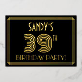 39th Birthday Party —アールデコスタイル「39」 +名前 箔招待状 (正面)