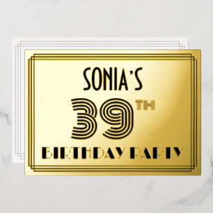 39th Birthday Party —アールデコスタイル「39」 & Name 箔招待状