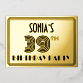 39th Birthday Party —アールデコスタイル「39」 & Name 箔招待状 (正面)