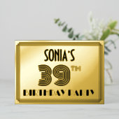 39th Birthday Party —アールデコスタイル「39」 & Name 箔招待状 (立ち正面)