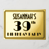 39th Birthday Party —アールデコ検索「39」 +名前 箔招待状 (正面)
