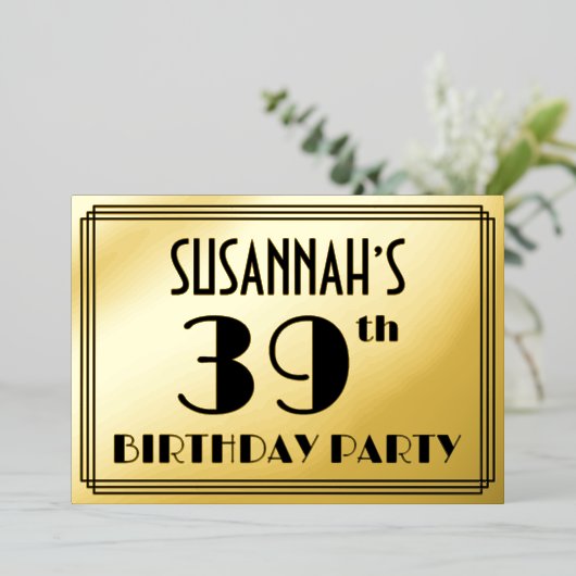 39th Birthday Party —アールデコ検索「39」 +名前 箔招待状 (立ち正面)