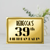 39th Birthday Party:アールデコ「39」と名前 箔招待状 (立ち正面)
