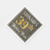 39th Birthday Party — フェイク金ゴールド&ウッドフェイク・ルックス スタンダードランチョンナプキン (角)