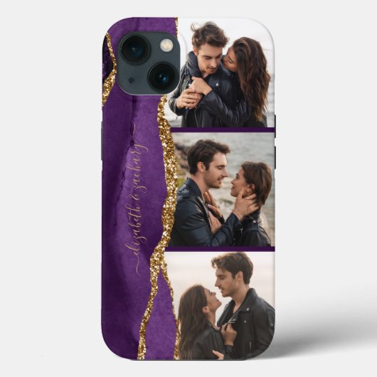 3 エレガントフォトコラージュ名パープル金ゴールドアゲート Case-Mate iPhoneケース (裏面)