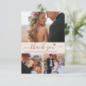 3 エレガントフォトコラージュTerracottaスクリプ結婚ト サンキューカード (スタンド正面)