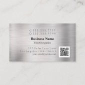 3-エレガントDモノグラムおよび名前QRコードブラシ付きシルバー 名刺 (裏面)