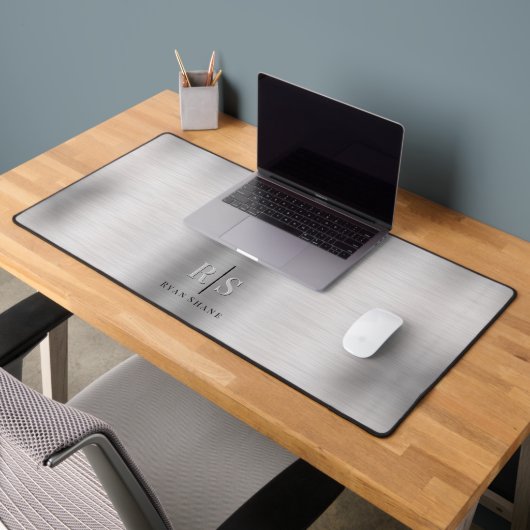 3-エレガントDモノグラム&ブラックネーム、ブラッシュシルバー デスクマット (オフィス2)