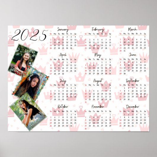 3 パーソナライズされたフォトコラージュ家族2025カレンダー ポスター (正面)