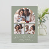 3-ミニマルPhoto Collage Arch QRコードSage Green セーブザデート (スタンド正面)