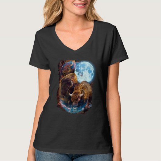 3 ムーン バイソン バッファロー 動物 アメリカバイソン Tシャツ (正面)