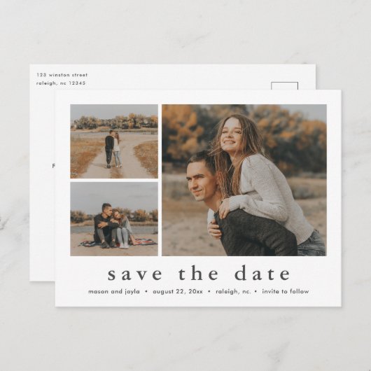 3 モダンミニマル写真の保存日付 案内ポストカード (正面/裏面)