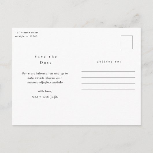 3 モダンミニマル写真の保存日付 案内ポストカード (裏面)