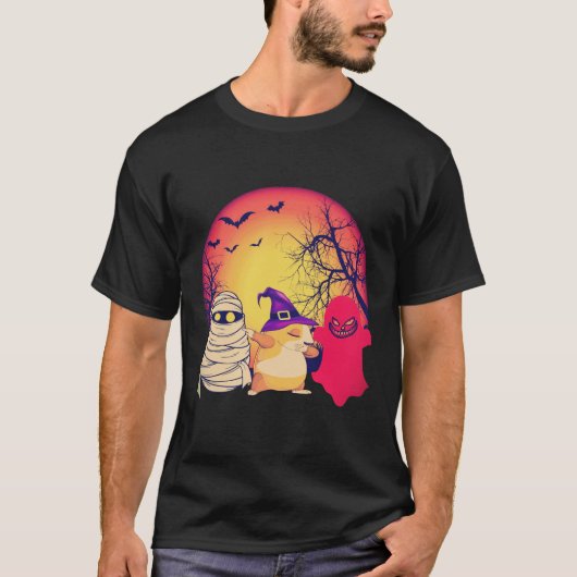 3 モルモット ハロウィン パンプキン Tシャツ (正面)