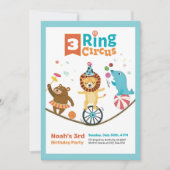 3-リングや輪サーカス動物キッズ第3誕生日招待状 招待状 (正面)
