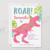 3-レックス、恐竜、女の子、3誕生日 招待状 (正面)