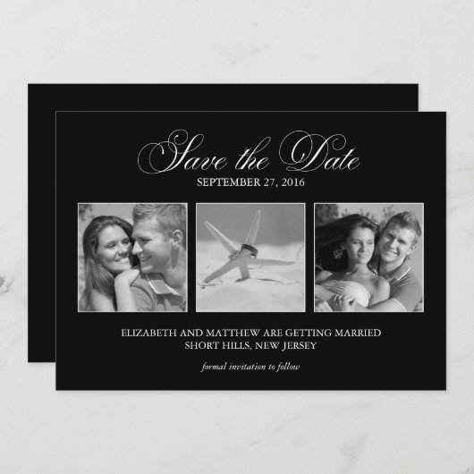 3-写真テンプレート結婚式の日付を保存 招待状 (正面/裏面)