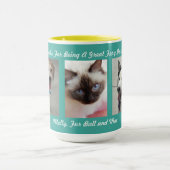 3 枚のペットの写真にメッセージと名前 マグカップ (中央)