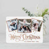 3 枚の写真で輝く メリークリスマス グリーティング ゴールド 箔シーズンカード (立ち正面)
