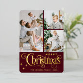 3 枚の写真で輝く メリークリスマス グリーティング ゴールド 箔シーズンカード (立ち正面)